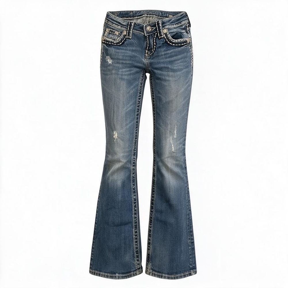 Miss Me Girls Size 12 Distressed Bootcut Jeans JPK5118-2 Thick Stitch Studded